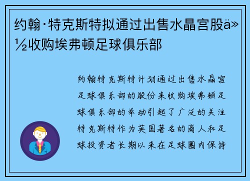 约翰·特克斯特拟通过出售水晶宫股份收购埃弗顿足球俱乐部 约翰·特克斯特拟通过出售水晶宫股份收购埃弗顿足球俱乐部